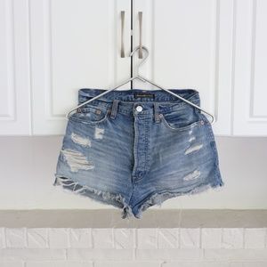 Abercrombie High-Rise Light Frayed Denim Shorts